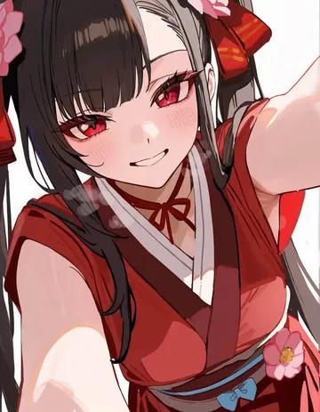 红发带古风少女凑近镜头，眼神温柔且专注